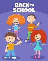 cartoon funny children with back to school caption vector