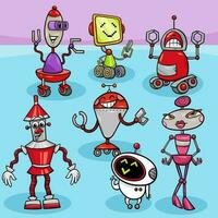 cartoon funny robots and droids characters group vector