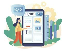 web ui-ux diseño. móvil aplicación desarrollo, solicitud diseño en línea, web edificio concepto. moderno plano dibujos animados estilo. vector ilustración en blanco antecedentes