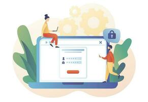 Account login and password on laptop screen. Cyber security, Data protection, online registration, confidentiality concept. Modern flat cartoon style. Vector illustration on white background