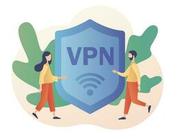 virtual privado red concepto. vpn Servicio signo. ciber seguridad, seguro web tráfico, datos proteccion, remoto servidores. moderno plano dibujos animados estilo. vector ilustración en blanco antecedentes