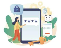 Two factor verification. Duo authentication. Verification code message for secure login or sign in on smartphone screen. Modern flat cartoon style. Vector illustration on white background