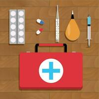 Medical cure and tools. Medical care, vaccination and flu injection. Vector illustration