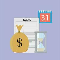 Tax day vector concept. Hourglass and money, account tax illustration