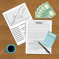 Count taxes for year. Statistic fund and calculate tax. Vector illustration