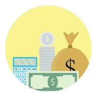 Calculate money icon. Process finance calculate, analysis bill financial, vector illustration