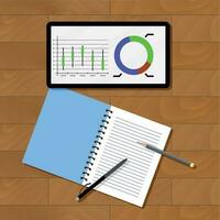 Working with business graph. Economic chart finance, stats report, vector illustration