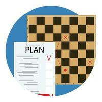 plan y táctica. Lista de Verificación y proyecto tablero de ajedrez, vector ilustración