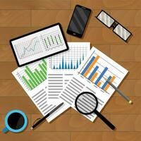 Economic analytics of infographics. Analyzing report chart and graphics. Vector illustration