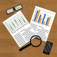 Chart and diagram on table. Economics forecast graphic finance, vector illustration