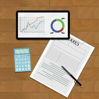 Graph chart and taxes. Statistical data market, count document. Vector illustration