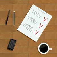 Plan business work. Checklist on table, vector illustration