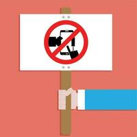 Banner with symbol ban use device phone. Ban playing game on device, vector illustration