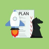 Strategy and tactics of launching startup. Objective strategy mission, tactics analysis idea, vector illustration