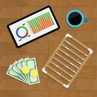 Financial statistical report. Analytic finance report, financial information on tablet, vector illustration