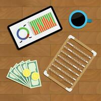 Financial statistical report. Analytic finance report, financial information on tablet, vector illustration