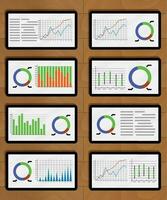 conjunto de gráfico y gráfico en tabletas estadístico reporte infografía presentación. vector ilustración