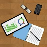 Infographic on table. Analytic and organization report information, vector illustration