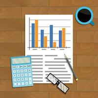 Research and count statistics. Analysis paper economy, calculating report, vector illustration