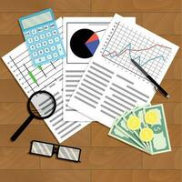 Economic analysis of graphs and diagrams. Analyzing work stock index, vector illustration