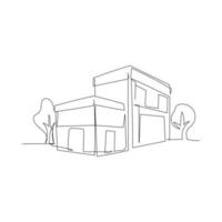 Line drawing of the building and trees. Vector illustration for building design element