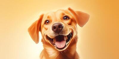 ai generado. ai generativo. contento citar sonrisa perro frontal cara frontal retrato. animal mascota comida promoción marketing. gráfico Arte foto