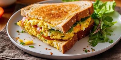 AI Generated. AI Generative. Fast food menu food meal breakfast bread sandwich. Vegetables and egg. Graphic Art photo