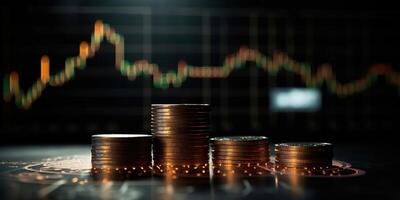 . . Finance investment data stock graph price grow business with coins jar near. Graphic Art photo