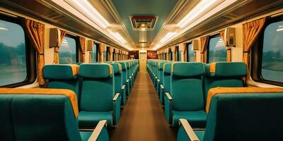 ai generado. ai generativo. Clásico retro antiguo tren viaje dentro cabina comodidad elegante lujo aventuras vacaciones ferrocarril estilo. gráfico Arte foto