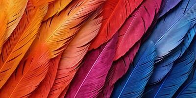 AI Generated. AI Generative. Vibrant colorful pattern background texture of color feathers decoration. Graphic Art photo