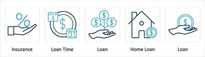 A set of 5 Extra icons as insurance, loan time, loan vector