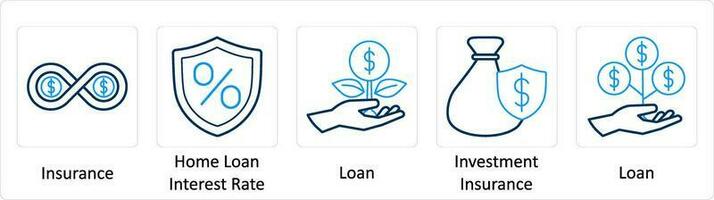 A set of 5 Extra icons as insurance, home loan interest rate, loan vector