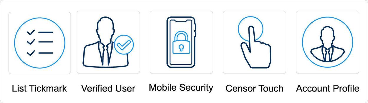 A set of 5 mix icons as list tickmark, verified user, mobile security vector