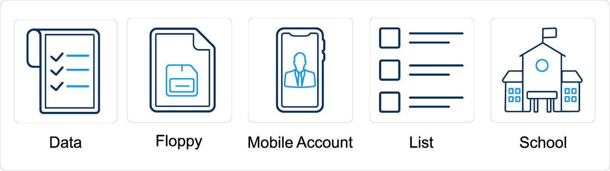 A set of 5 mix icons as data, floppy, mobile account vector
