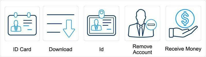 A set of 5 mix icons as id card, download, id vector