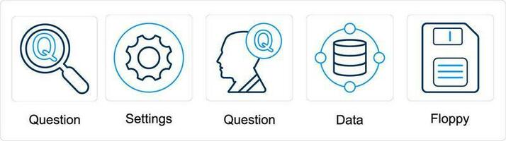 A set of 5 mix icons as question, query, data vector