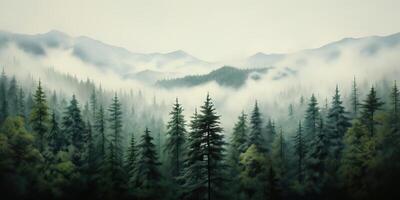 . . Adventure outdoor nature mist fog clouds forest trees landscape background wild explore. Graphic Art photo