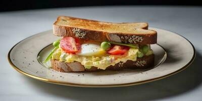 AI Generated. AI Generative. Fast food menu food meal breakfast bread sandwich. Vegetables and egg. Graphic Art photo