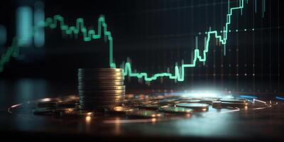 . . Finance investment data stock graph price grow business with coins jar near. Graphic Art photo