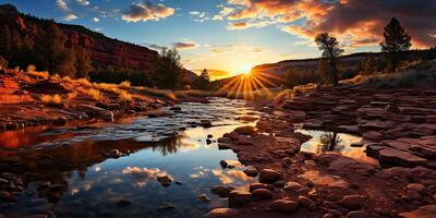 . . Desert canyon mountain rock hill nature adventure landscape travel explore lake tree vacation hiking vibe sunset. Graphic Art photo
