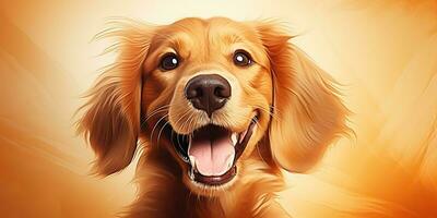 ai generado. ai generativo. contento citar sonrisa perro frontal cara frontal retrato. animal mascota comida promoción marketing. gráfico Arte foto