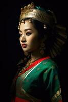 Elegant Asian Woman wearing Traditional Headpiece photo