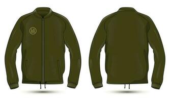 army green casual jacket mockup front and back view vector