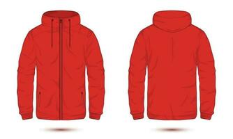 red outdoor hoodie jacket mockup front and back view vector