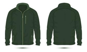 Army green zipper casual jacket mockup front and back view vector