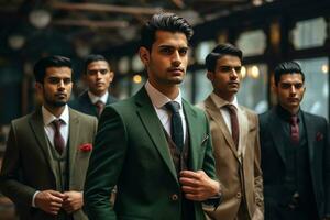 A Suited-Up Man in a Green Jacket and Four Other Men in Suits photo