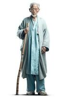 The Tall Elderly Man with a Long Cane and a Walking Stick photo