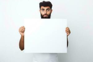 Man Holding a Sign with a Blank Space photo