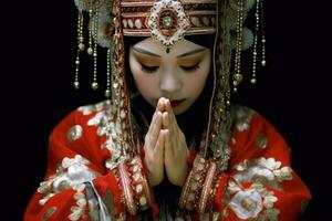 Asian Woman Praying or Meditating photo
