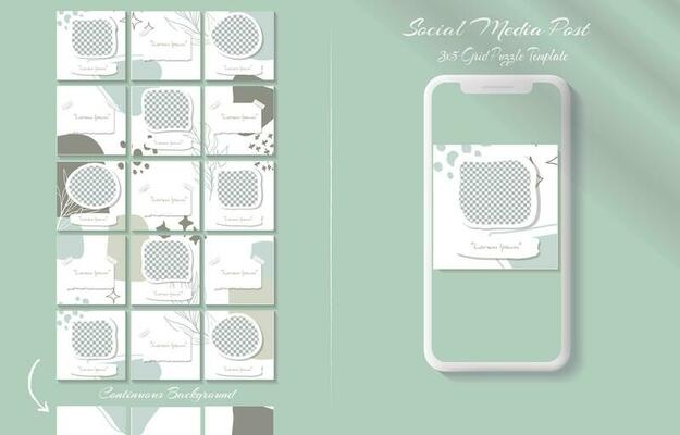 Social media post template in continuous  grid puzzle style